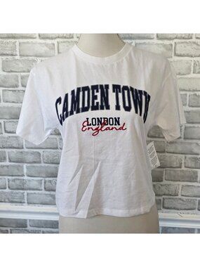 NWT Organic Collective London Cotton Crop Top XS Embroidered Britpop Y2K Tee